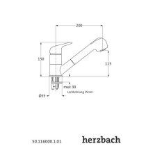 Herzbach KAPPA Spültisch-Einlochbatterie mit Schlupfbrause