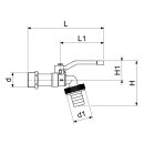 Schlösser Kugel-Auslaufhahn, leicht, DN20, 3/4", Hebelgriff rot, matt verchromt