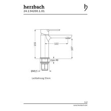 Herzbach MARE Waschtisch-Einlochbatterie M-Size ohne Ablaufgarnitur chrom