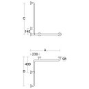 PBA Duschhandlauf 760mm mit Brausehalterstange Links E-Stahl satiniert