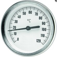 Watts Bimetall-Zeigerthermometer axial 0-120 GradC OR d= 63mm, Tauchhülse 50mm