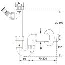 PP-Kugelverschlußsiphon 1 1/2" & 1 1/4", DN 50, weiss mit einem Geräteanschluss 1", 3/4" & 3/8"